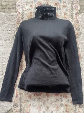 Versace Black Ribbed Long Sleeve Sweater with Studded Turtleneck